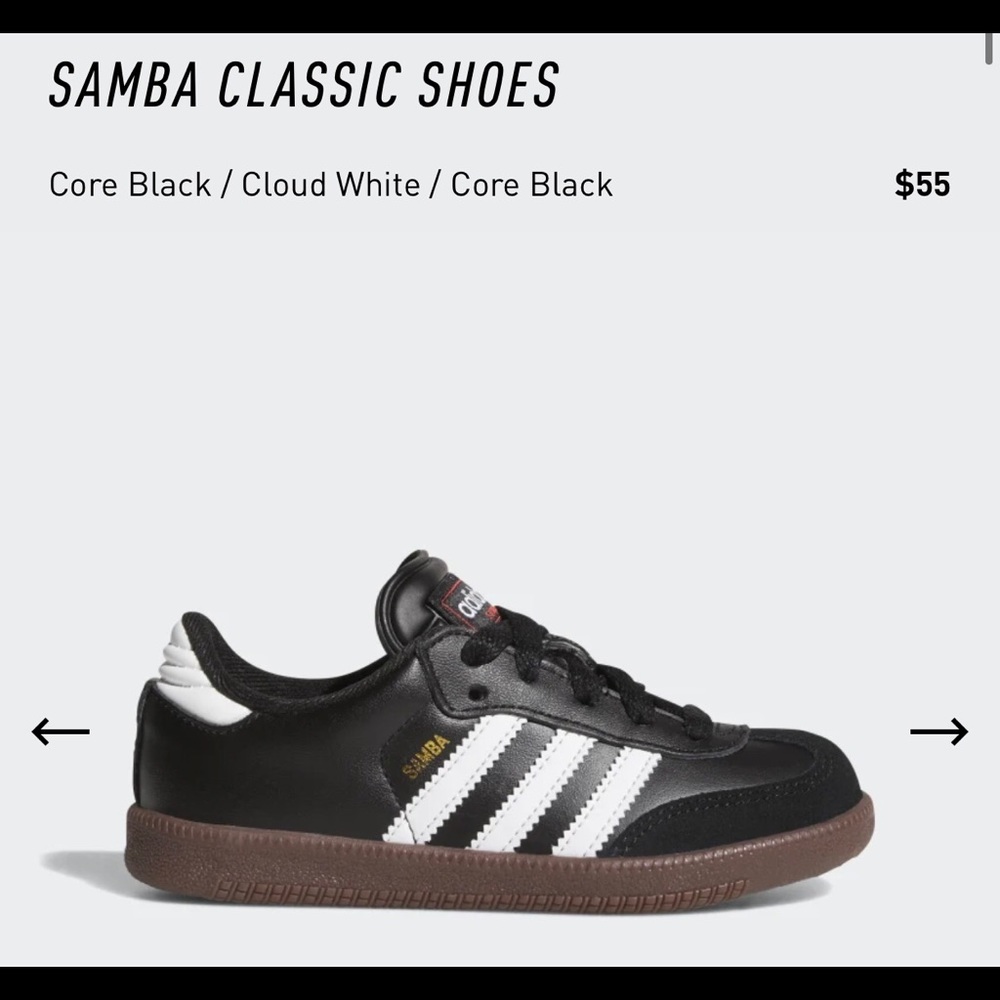 NWOT Adidas Black Samba Shoes. Size 4.5. Unisex